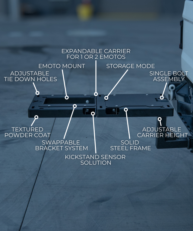 Technical diagram of the Velocity Volts Charge Carrier emoto bike rack
