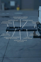 Foot-peg anchor mount on a Surron Ultra Bee e-moto hitch rack